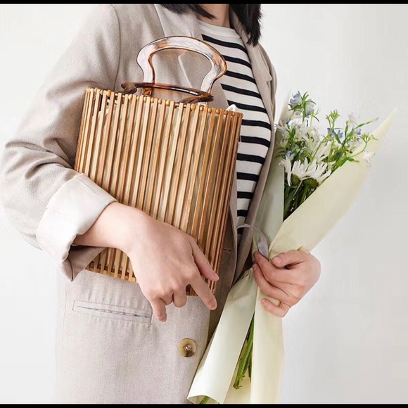 Natural Bamboo Clutch Bag Straw Woven Handbag - Picture 10 of 13